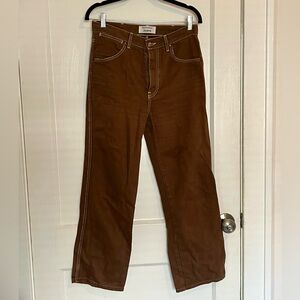 Reformation Cowboy High Rise Straight Contrast Stitch Jeans Chocolate 27